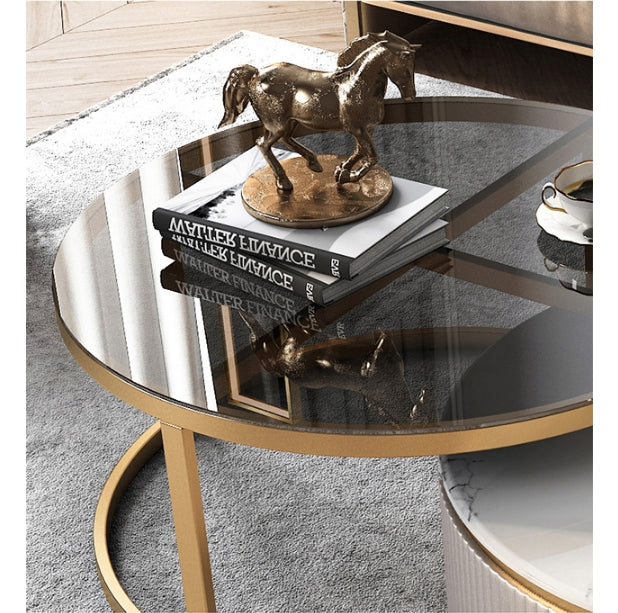 Bell Nesting Coffee Table Set, White & Gold