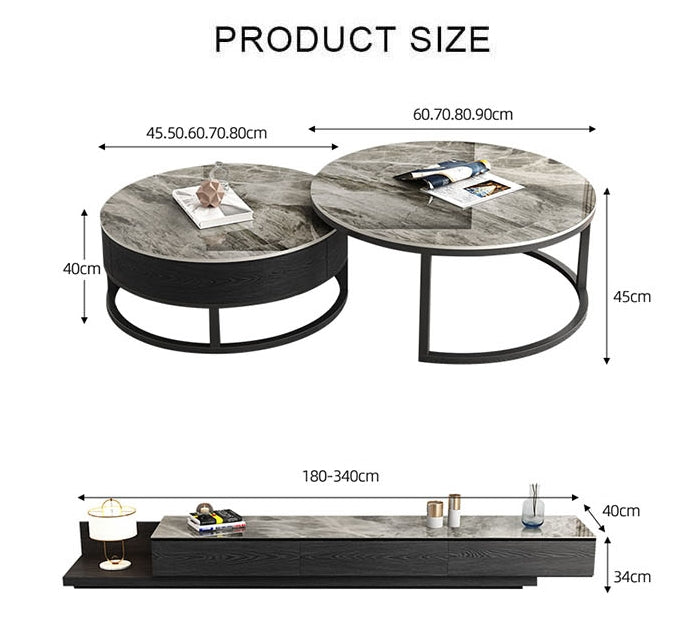 Gibs Nesting Coffee Table With TV Stand Set, Sintered Stone-DodiTec WC1