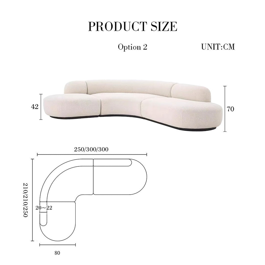 Eulalia Cream Curve Three Seater Sofa, Corner Sofa, Boucle