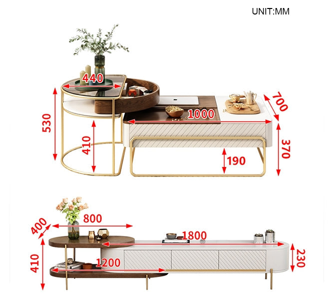 Bagnell Nesting Coffee Table, Walnut, Extendable Coffee Table & TV Stand-DodiTec WC1