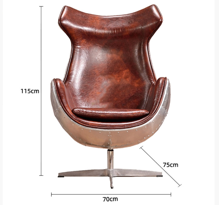 A3 Aviator Egg chair, Brown Leather, Aluminium-DodiTec WC1