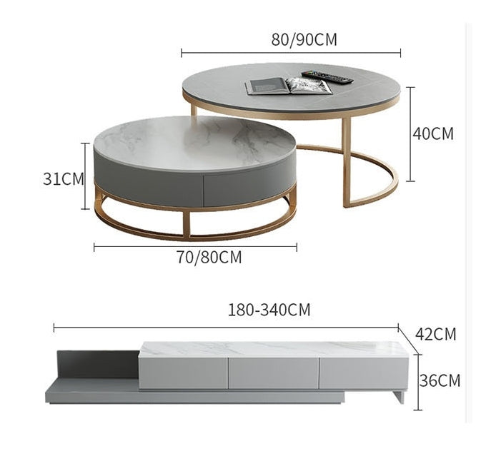 Lvinta Grey Round Nesting Coffee Table, Gold Base-DodiTec WC1