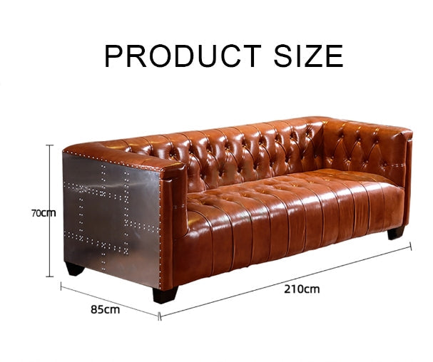 Aviator Three Seater Sofa, Real Leather And Aluminium-DodiTec WC1