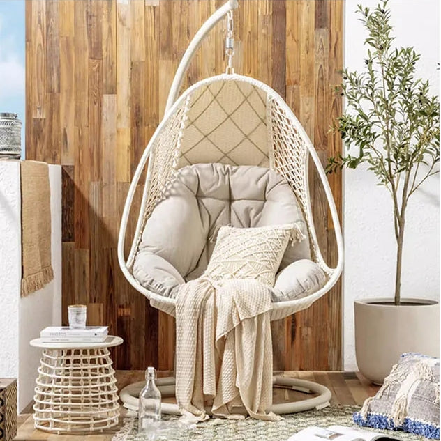 Pearl Rattan Garden Hanging Egg Chair with Stand, Garden Furniture Outdoor/Indoor-DodiTec WC1