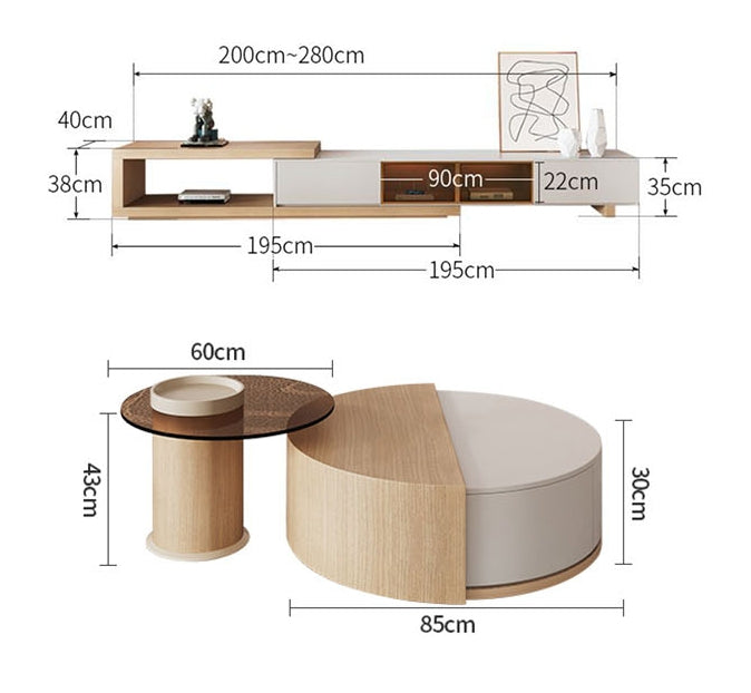 Ndre Nesting Coffee Table With Extendable TV Stand, Living Room Set-DodiTec WC1