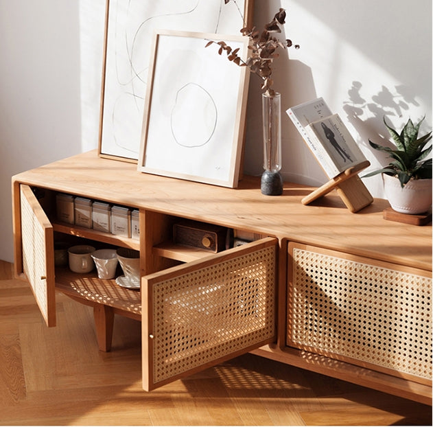 Pavia TV Stand, Rattan & Oak, Clearance-DodiTec WC1