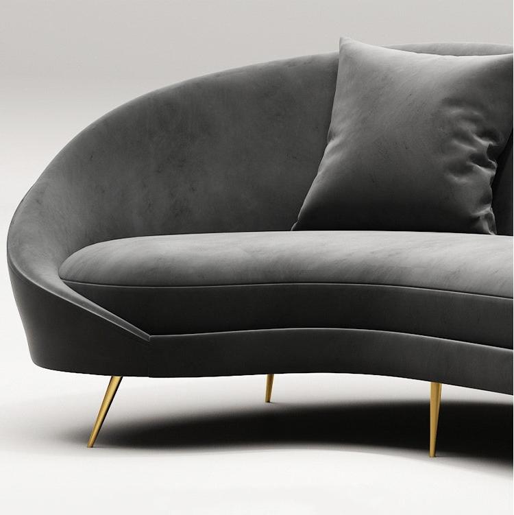 Slender Modern Curved Two Seater, Three Seater, Four Seater Sofa, Armchair, Velvet