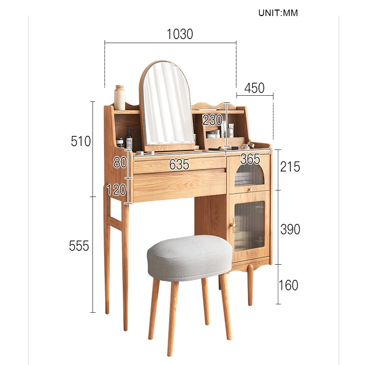 Aggie Dressing Table With Mirror, Oak-DodiTec WC1