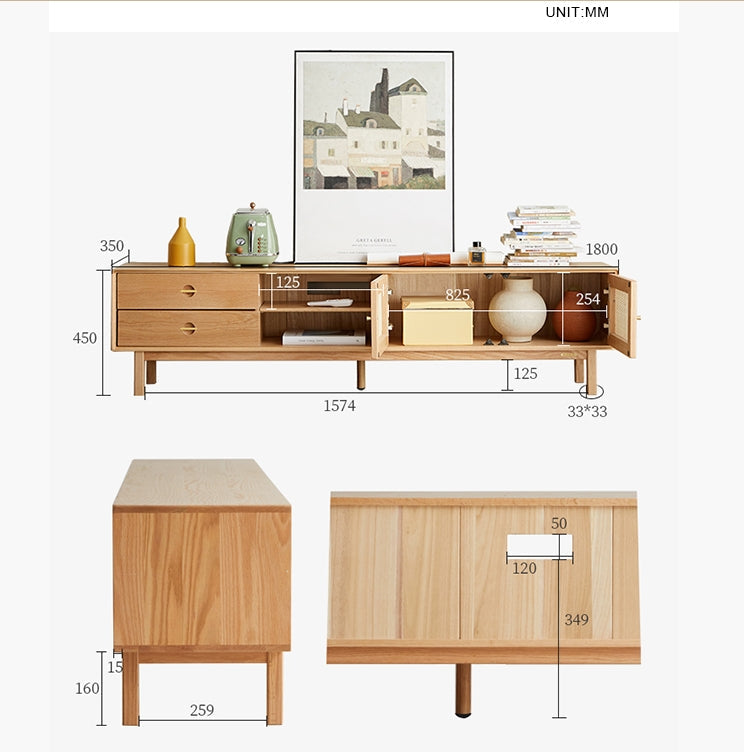 Haygashen Rattan TV Stand, Oak-DodiTec WC1