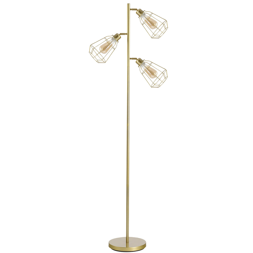 DodiOnline Retro Practical Tree Floor Lamp 3 Angle Adjustable Lampshade Steel Base for Living Room Bedroom Office Gold 165cm