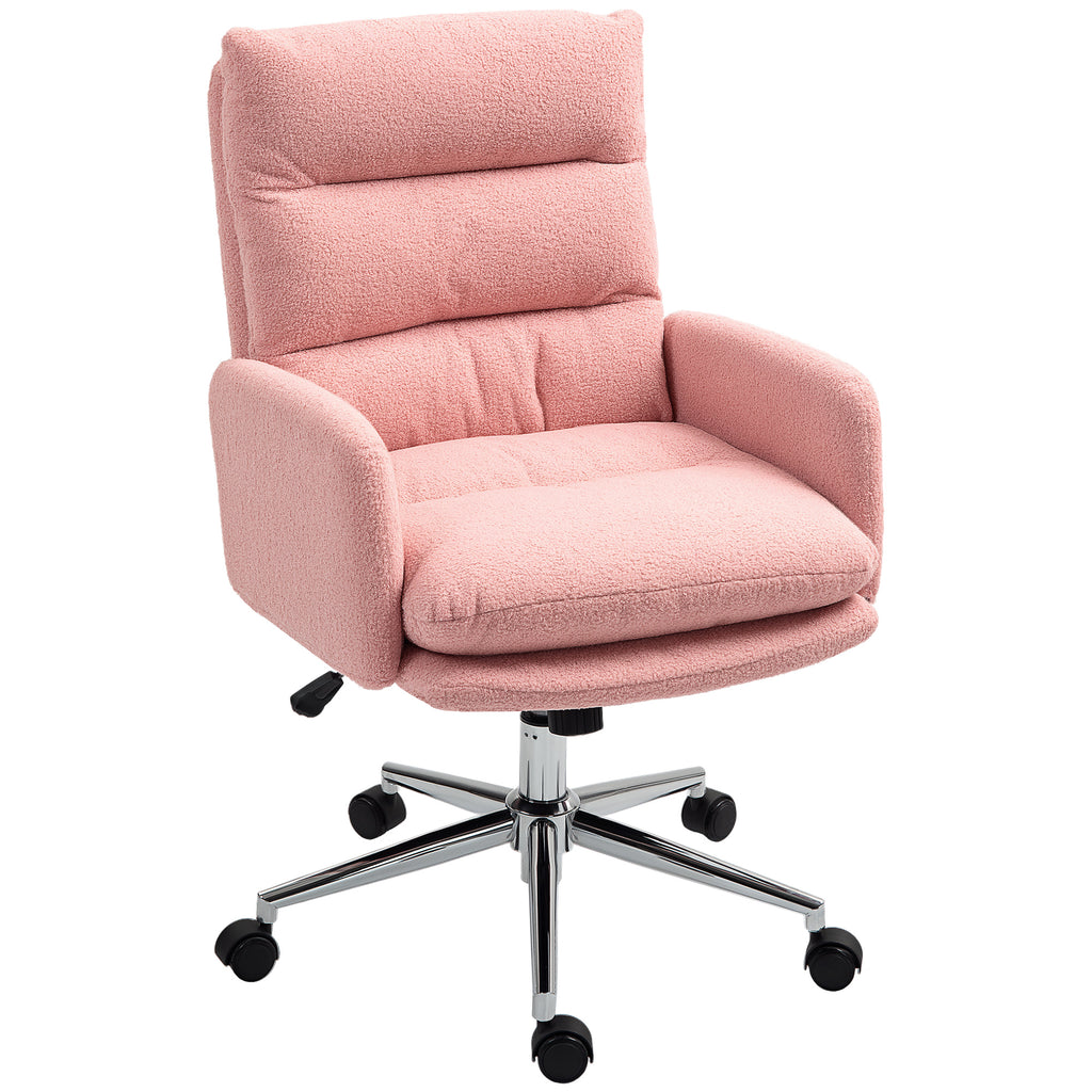 DodiOnline Home Office Chair, Upholstered Sherpa Fleece Desk Chair with Height Adjustable, Tilt Function and 360° Swivel Wheels for Home Office and Study Room, Pink