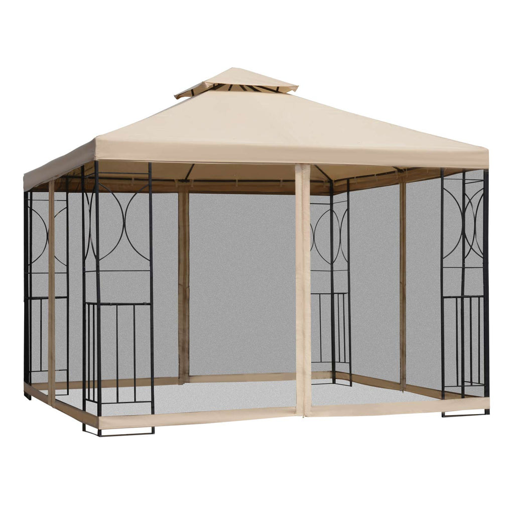 DodiOnline 3(m) x 3(m) Garden Gazebo, Double Roof Outdoor Gazebo Canopy Shelter with Netting, Solid Steel Frame for Garden, Lawn, Backyard and Deck