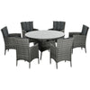 DodiOnline Seven-Piece Rattan Dining Table, with Round Glass-Top Table