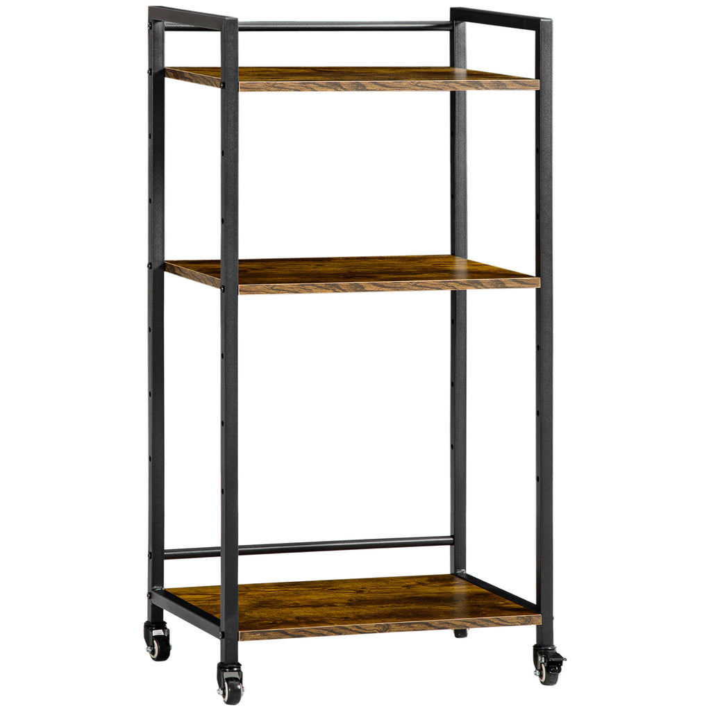 DodiOnline 3-Tier Printer Stand, Utility Cart, Rolling Trolley with Adjustable Shelves with Lockable Wheels for Home Office, Rustic Brown