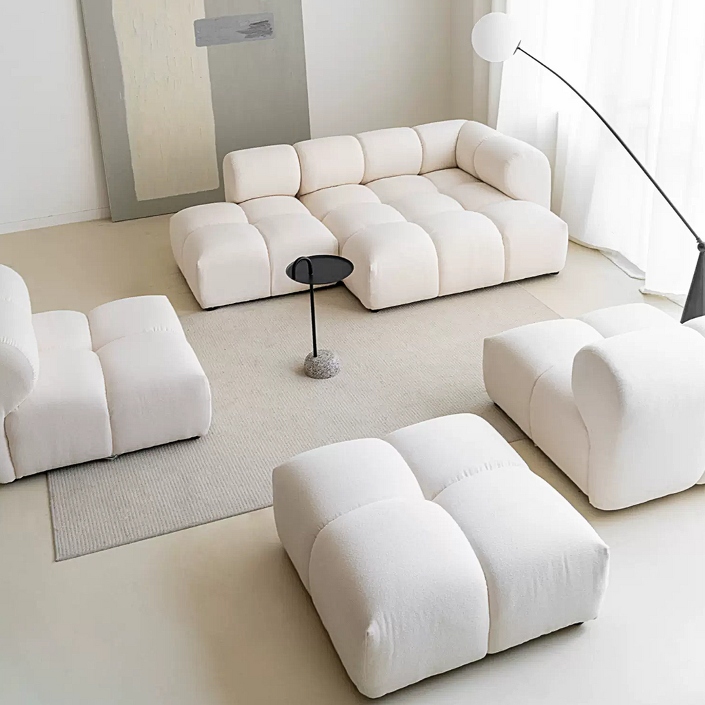 Lysander Velvet Module Three Seater Sofa, White-DodiTec WC1