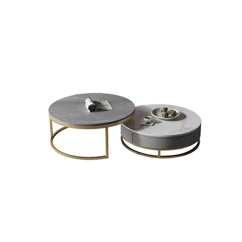 Lvinta Grey Round Nesting Coffee Table With TV Stand, Gold Base | DodiTec WC1