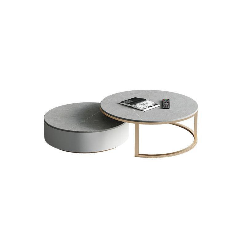 Oval Round Nesting Coffee Table With TV Stand, Gold Leg | DodiTec WC1