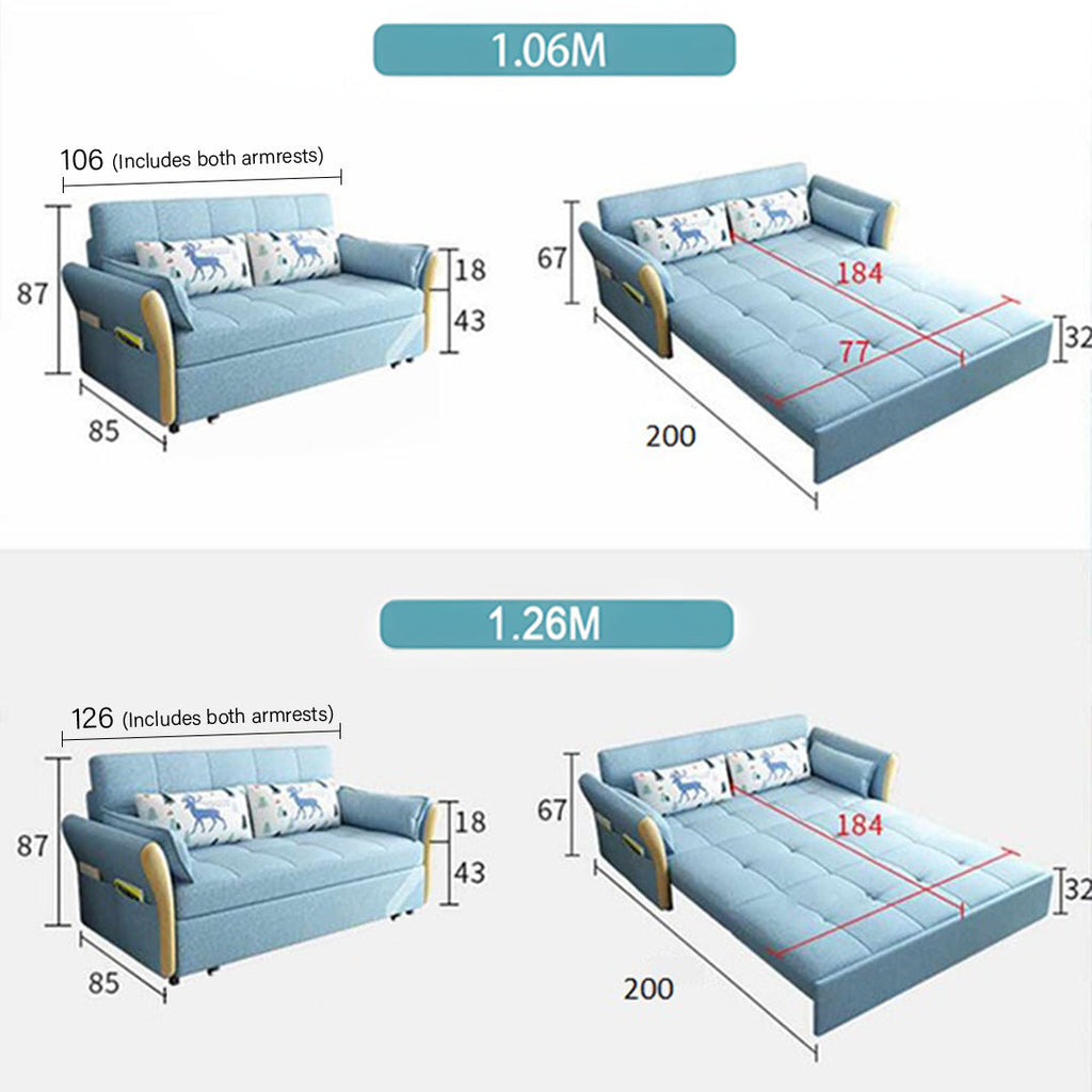 SB152 Two Seater Sofa Bed, Blue