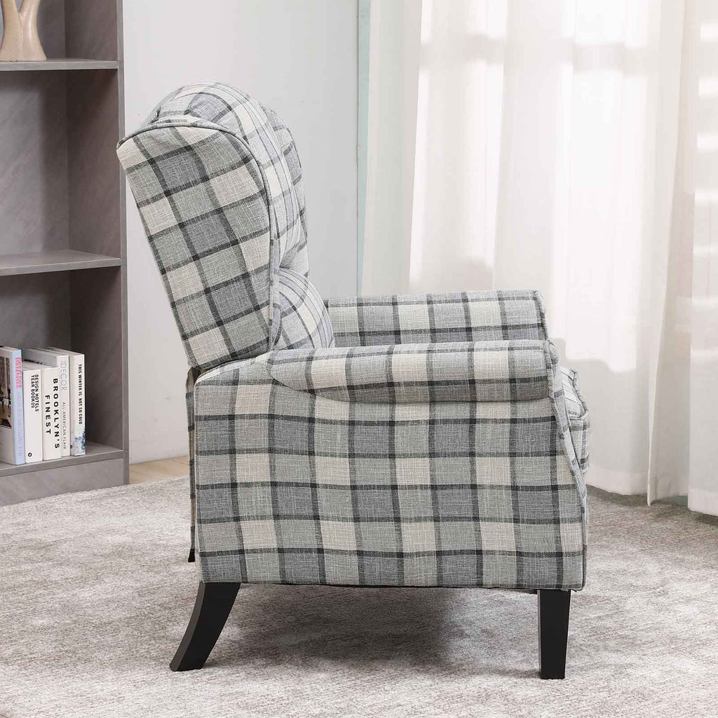 Tartan Reclining Chairs Wing Back, Recliner Armchairs Soft Upholstered w/Adjustable Backrest and Footrest, Retro Checked Leisure Single Sofa For Living Room Bedroom