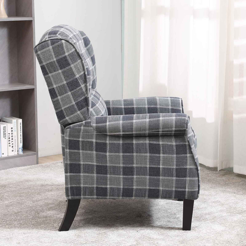 Tartan Reclining Chairs Wing Back, Recliner Armchairs Soft Upholstered w/Adjustable Backrest and Footrest, Retro Checked Leisure Single Sofa For Living Room Bedroom