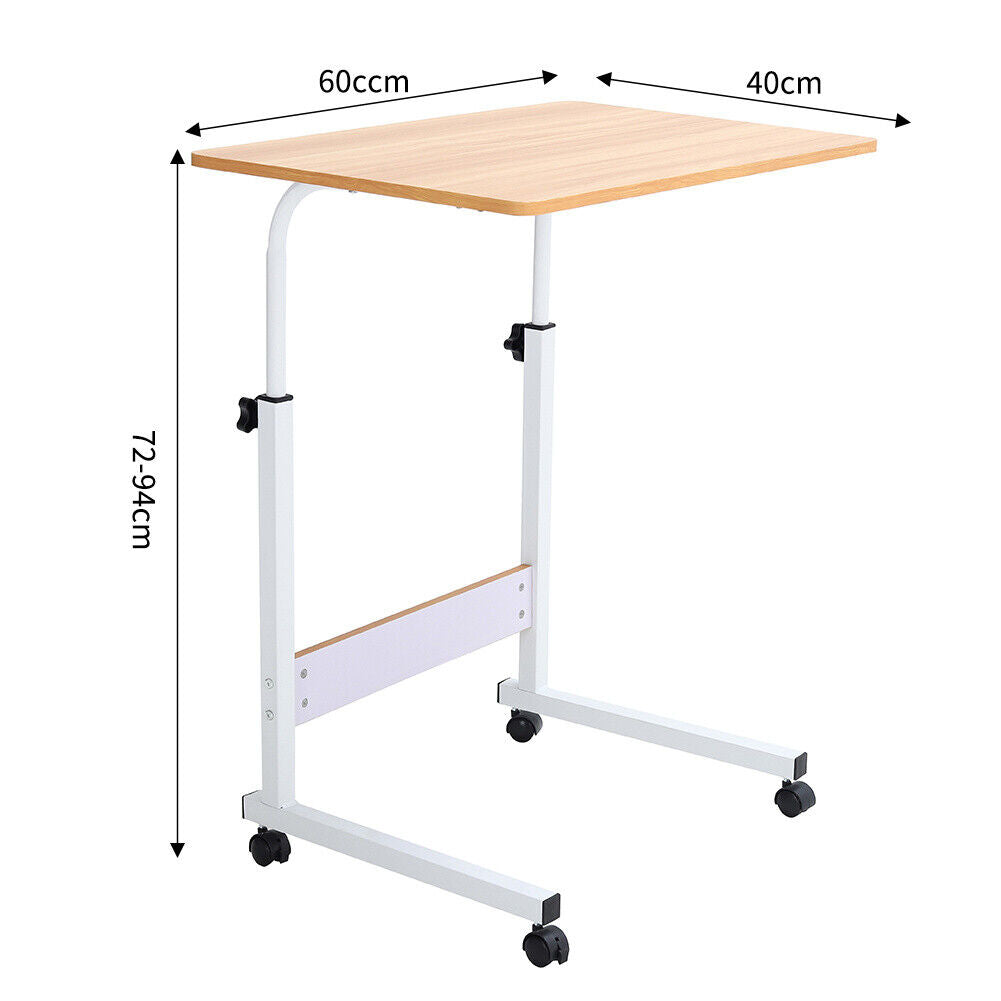 Mobile Over Bed Chair Table Hospital Overbed Height Adjustable Laptop Tray Stand