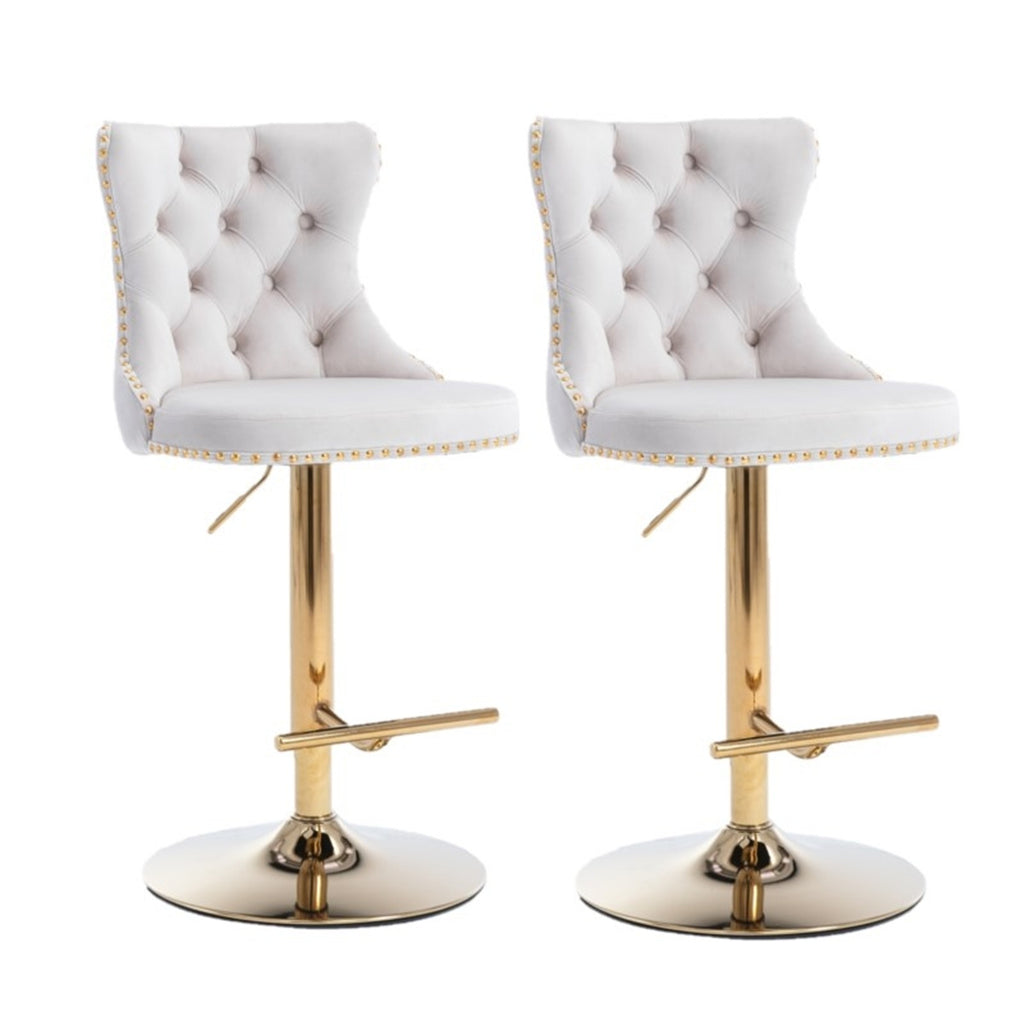 Two x Bar Stools / Dining Chairs / Office Chairs, Gold-Beige