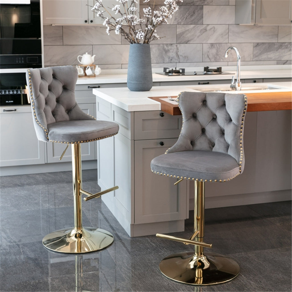 Two x Bar Stools / Dining Chair / Office Chairs, Gold-Grey