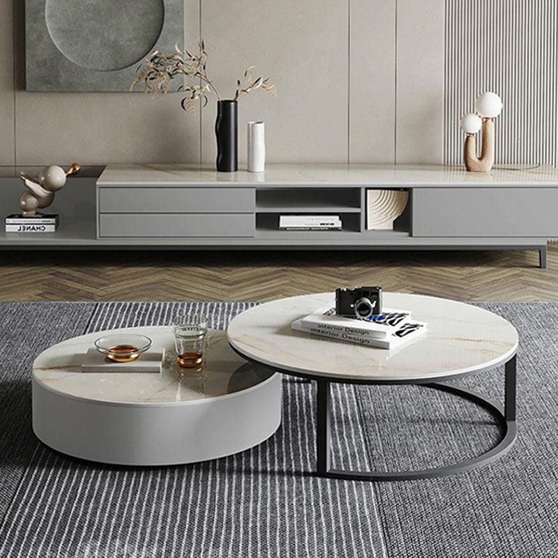 Oval Round Nesting Coffee Table With TV Stand, Gold Leg | DodiTec WC1