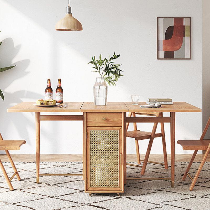 Nydia Foldable Dining Table Set, With Storage and Rattan Design, Wood | DodiTec WC1