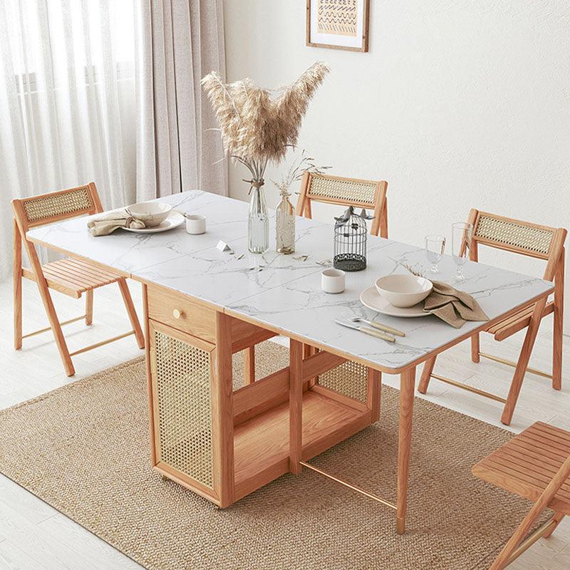 Nydia Foldable Dining Table Set, With Storage and Rattan Design, Wood | DodiTec WC1