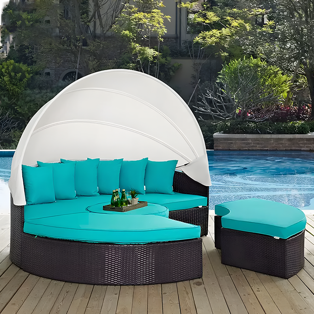 Shelly Patio Outdoor Sectional Sofa Set With Rattan Daybed Sunbed-DodiTec WC1