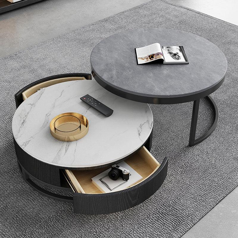 Lvinta Grey Round Nesting Coffee Table With TV Stand, Gold Base | DodiTec WC1