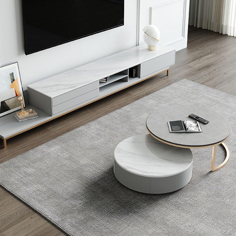 Oval Round Nesting Coffee Table With TV Stand, Gold Leg | DodiTec WC1