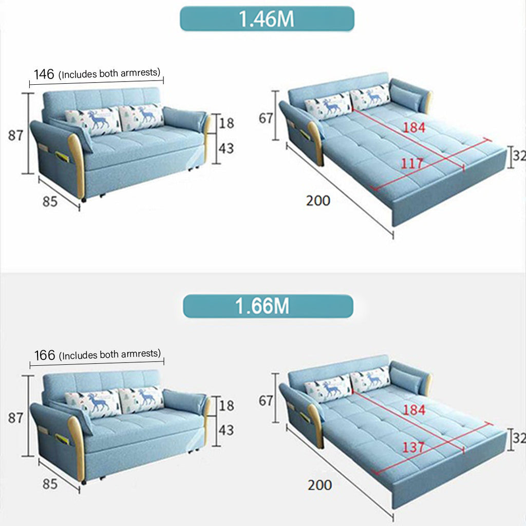 SB152 Two Seater Sofa Bed, Blue