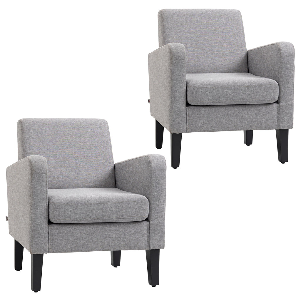 DodiOnline 2 Pieces Modern Armchairs with Rubber Wood Legs, Upholstered Accent Chairs, Single Sofa for Living Room, Bedroom, Light Grey