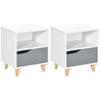 DodiOnline Modern Bedside Table, Side End Table with Shelf, Drawer and Wood Legs, 36.8cmx33cmx43.8cm, White and Grey