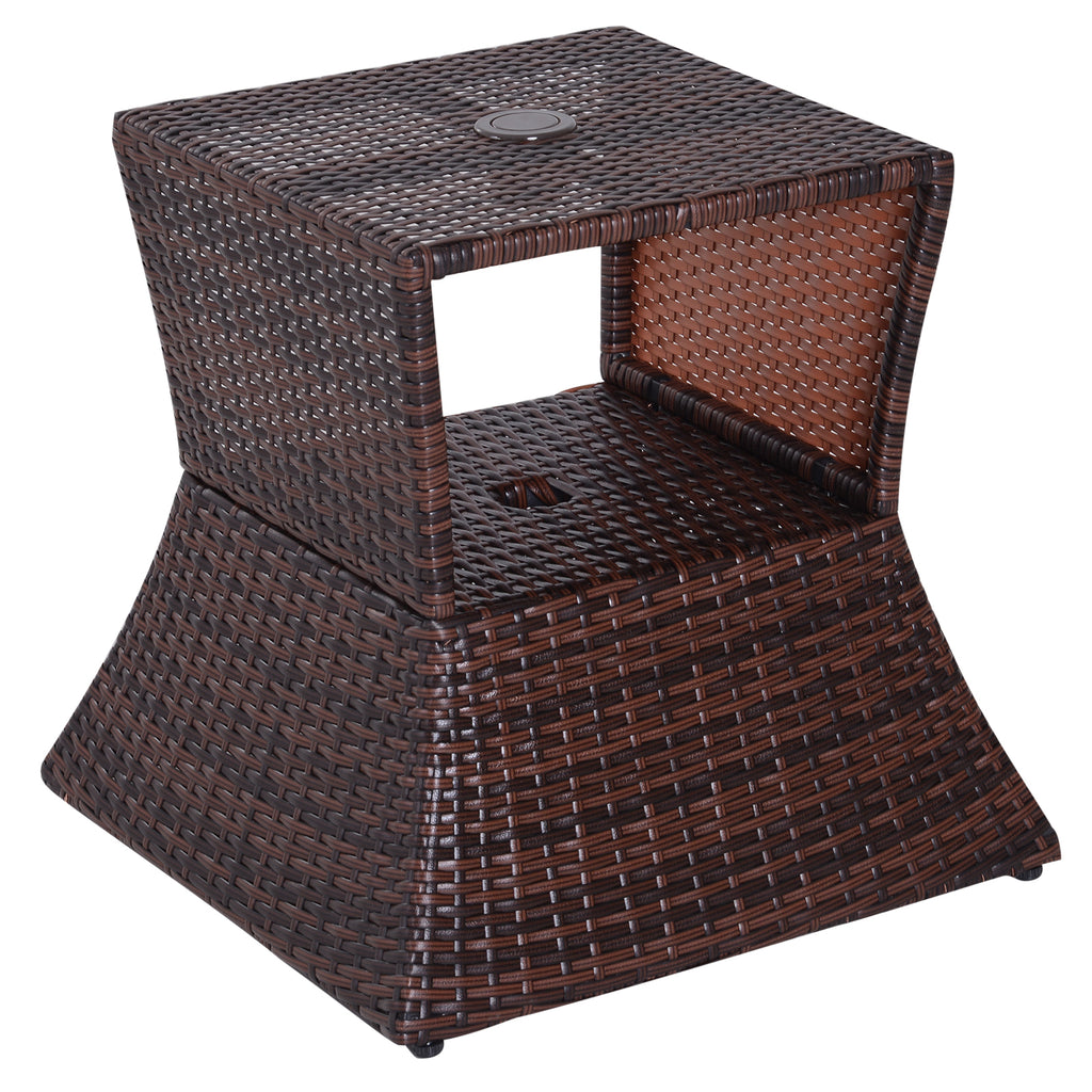 DodiOnline Outdoor Patio Rattan Wicker Coffee Table Bistro Side Table w/ Umbrella Hole and Storage Space, Brown