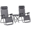 DodiOnline 3pcs Folding Zero Gravity Chairs Sun Lounger Table Set w/ Cup Holders Reclining Garden Yard Pool, Light Grey