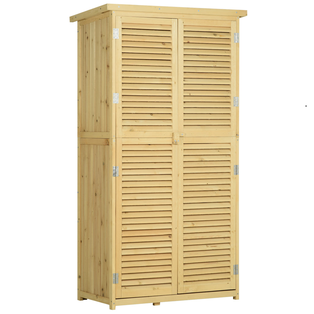 DodiOnline 87 x 47 x 160cm Wooden Garden Shed, Sheds & Outdoor Storage with Asphalt Roof and 2 Lockable Doors, Natural