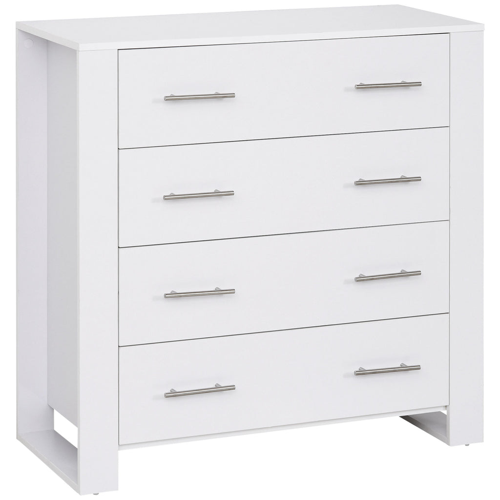 DodiOnline Chest Of 4 Drawers Storage Cabinet Bedroom Clothes w/Metal Handles Base Freestanding Unit Furnishing Living Room White