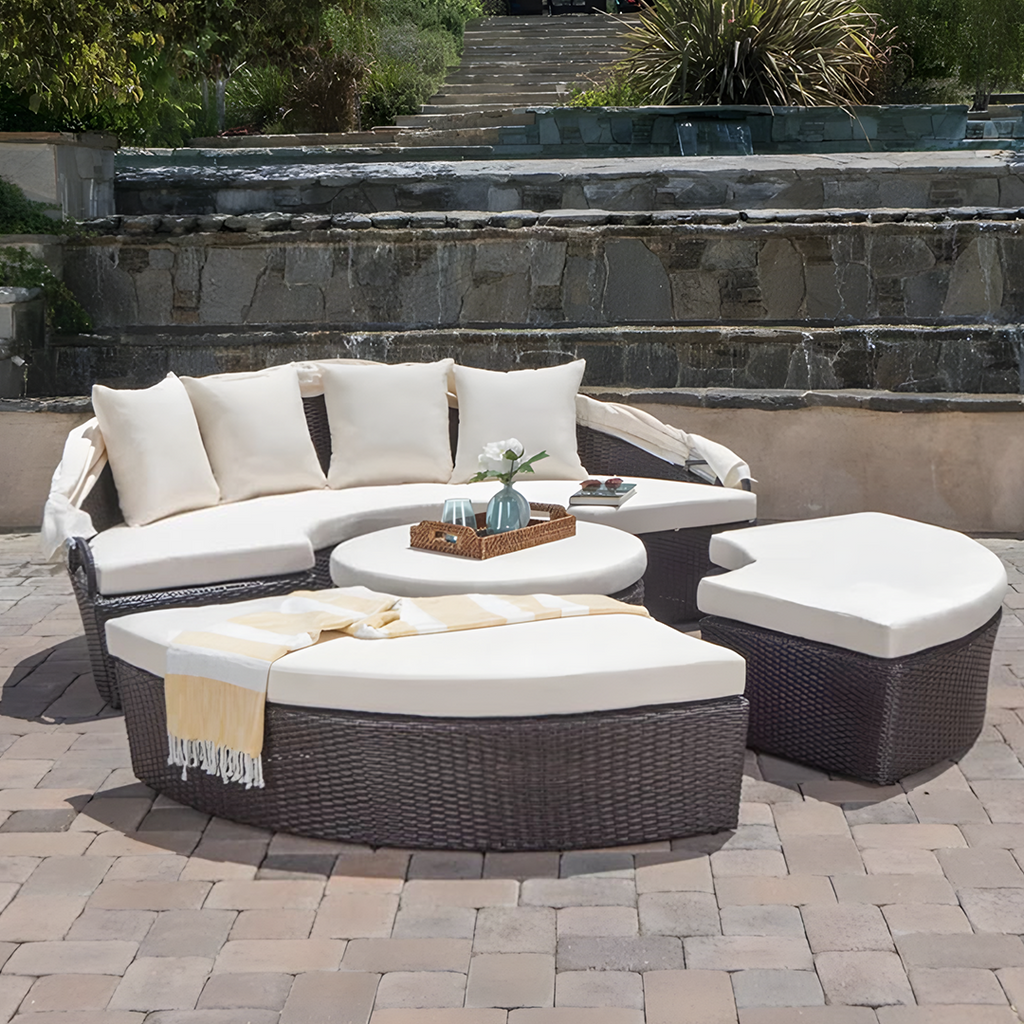 Shelly Patio Outdoor Sectional Sofa Set With Rattan Daybed Sunbed-DodiTec WC1