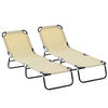 DodiOnline 2 Piece Foldable Sun Loungers with 5-Position Adjustable Backrest, Outdoor Portable Recliner Chaise Lounge Chairs with Breathable Mesh Fabric, Beige