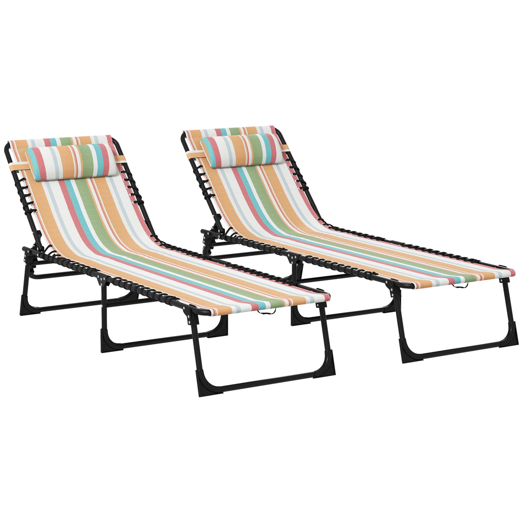 DodiOnline Set of Two Folding Sun Loungers, with Four-Position Backs - Multicoloured