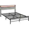 DodiOnline Double Steel Bed Frame, with LED Lights and Headboard Shelf - Grey