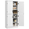 DodiOnline 4-Door Tall Kitchen Cupboard, Freestanding 6-Tier Storage Cabinet with 2 Adjustable Shelves for Living Room, Dining Room, White