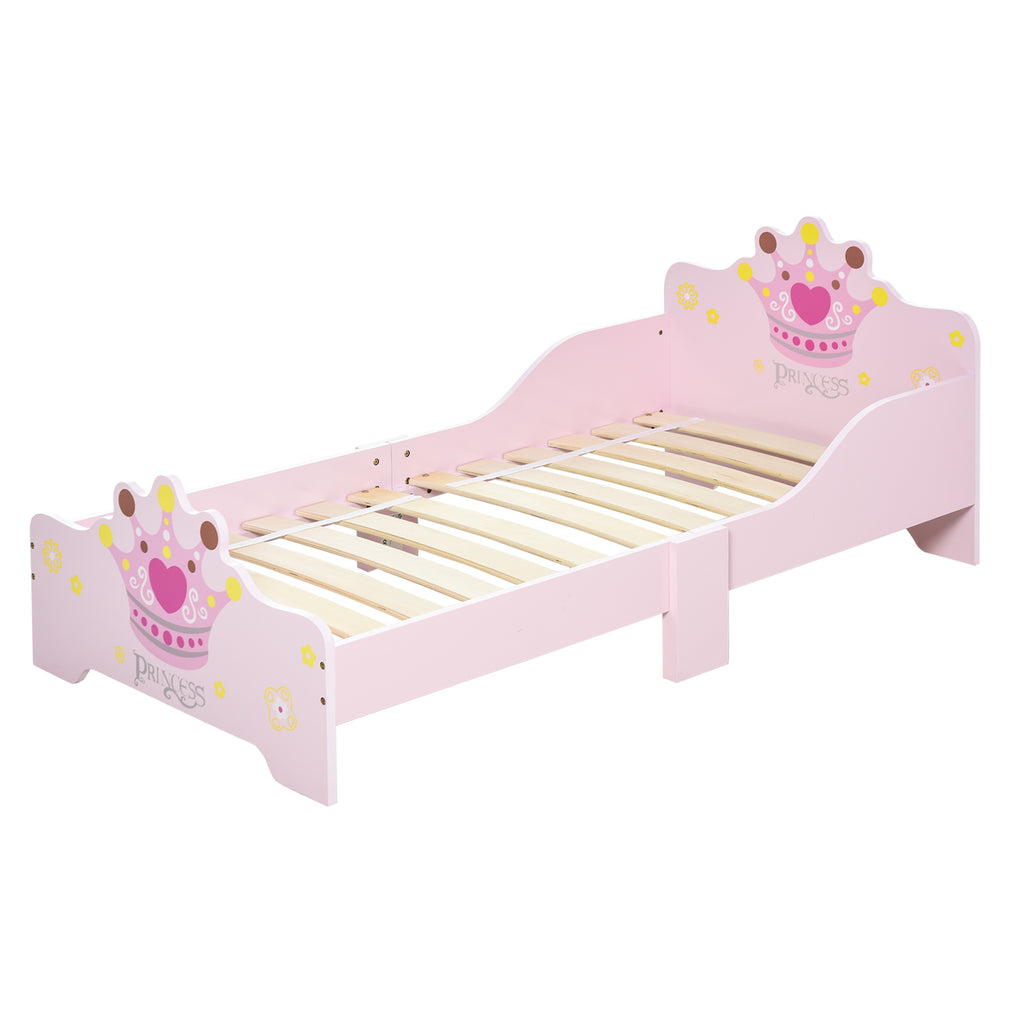 DodiOnline Kids Toddler Bed Princess Crown Theme Safety Side Rails Slats Home Bedroom Furniture Boys Girls 3-6 Yrs Pink 143 x 73 x 60 cm