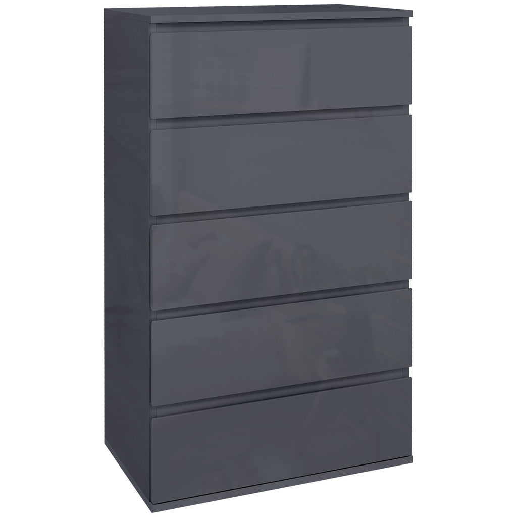 DodiOnline High Gloss Chest of Drawers, 5-Drawer Storage Cabinets, Modern Dresser, Storage Drawer Unit for Bedroom