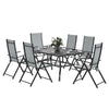 DodiOnline Seven-Piece Steel Outdoor Dining Set, with Parasol Hole - Grey