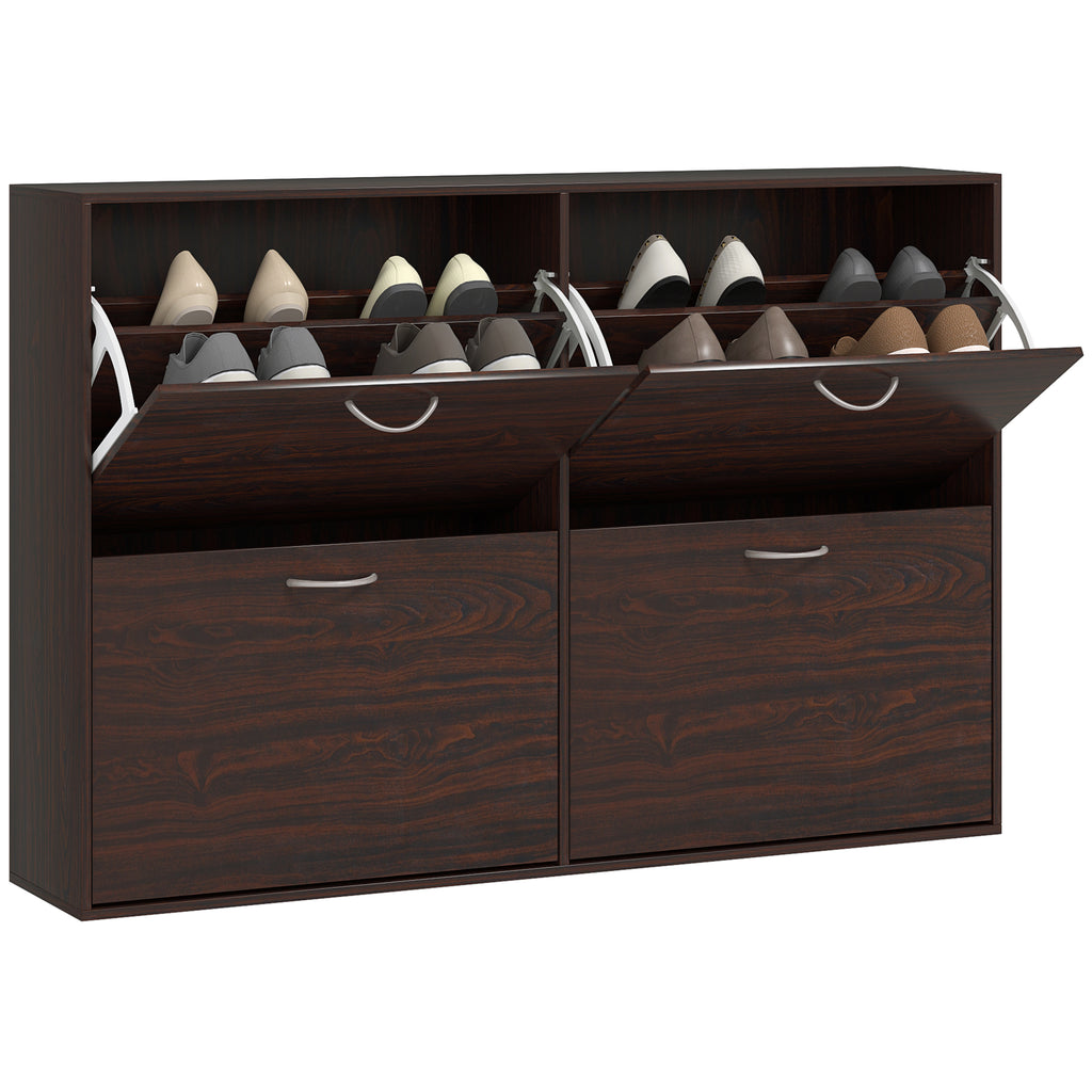 DodiOnline Wooden Modern Design 4 Drawer Shoes Cabinet Pull Down Shelf Storage Organiser Entrance Hallway Furniture - Dark Brown