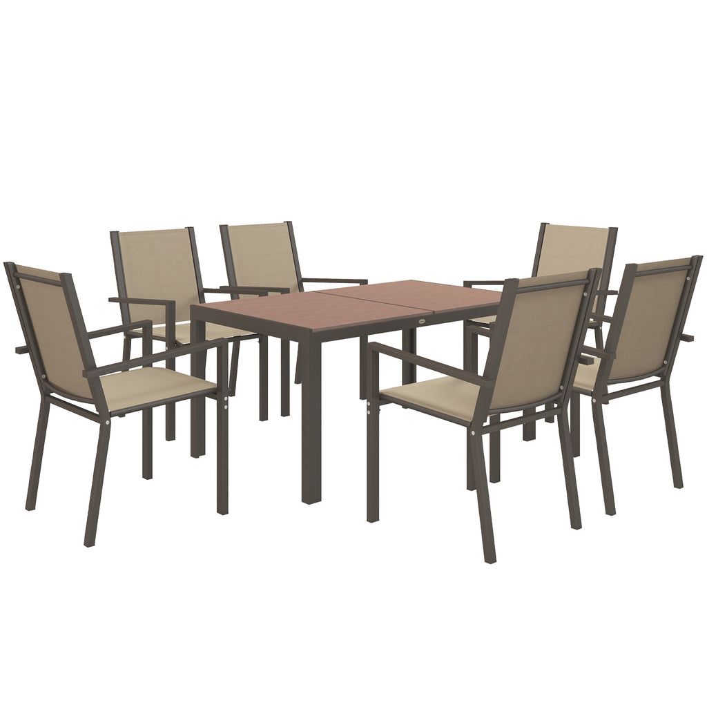 DodiOnline Seven-Piece Garden Dining Set, with Plastic Wood-Top Table - Brown